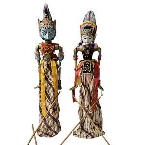 Java Indonesian Marionette Vintage‎ Dolls Wayang Golek Puppet Couple Set of two